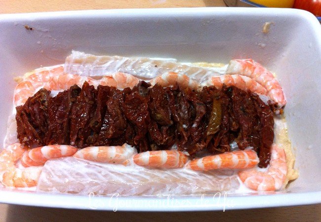 Terrine aux trois poissons, crevettes, tomates séchées et lait de coco LGY 02